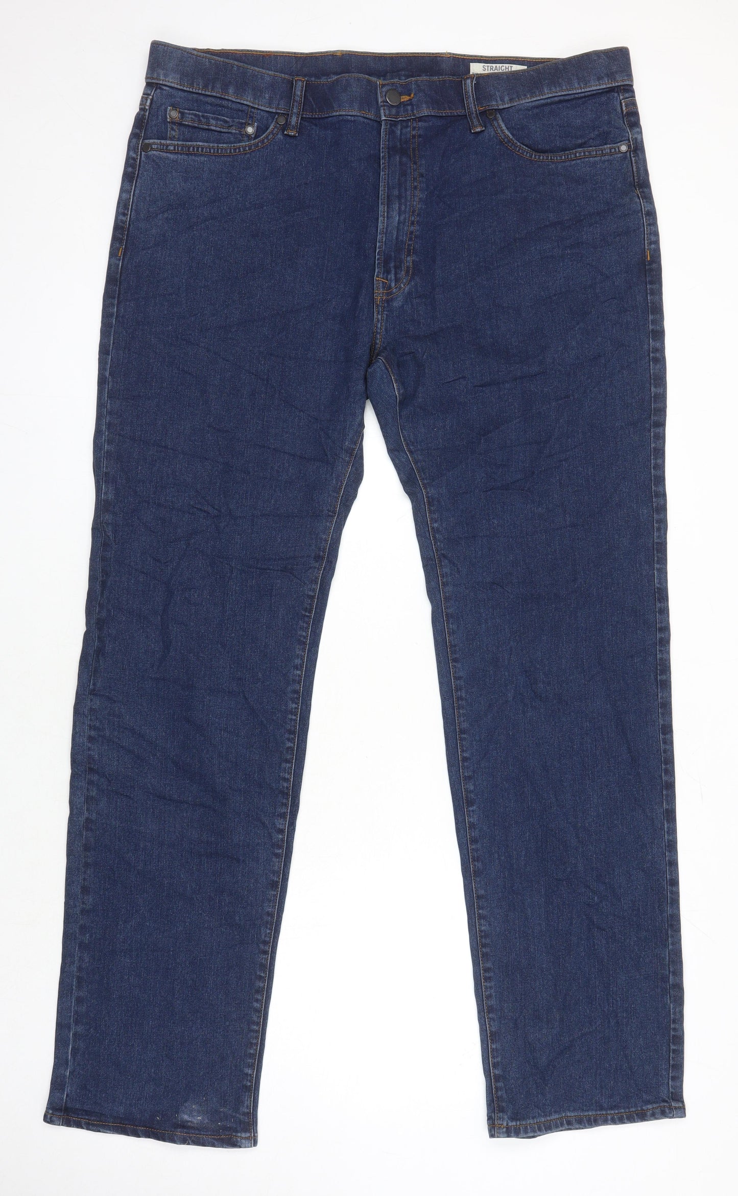 M&S Mens Blue Cotton Straight Jeans Size 40 in L32 in Regular