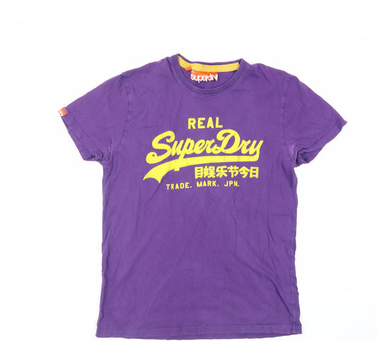 Superdry Mens Purple Cotton T-Shirt Size L Crew Neck - Logo