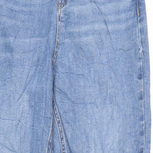 Marks and Spencer Womens Blue Cotton Mom Jeans Size 12 L28 in Regular Zip