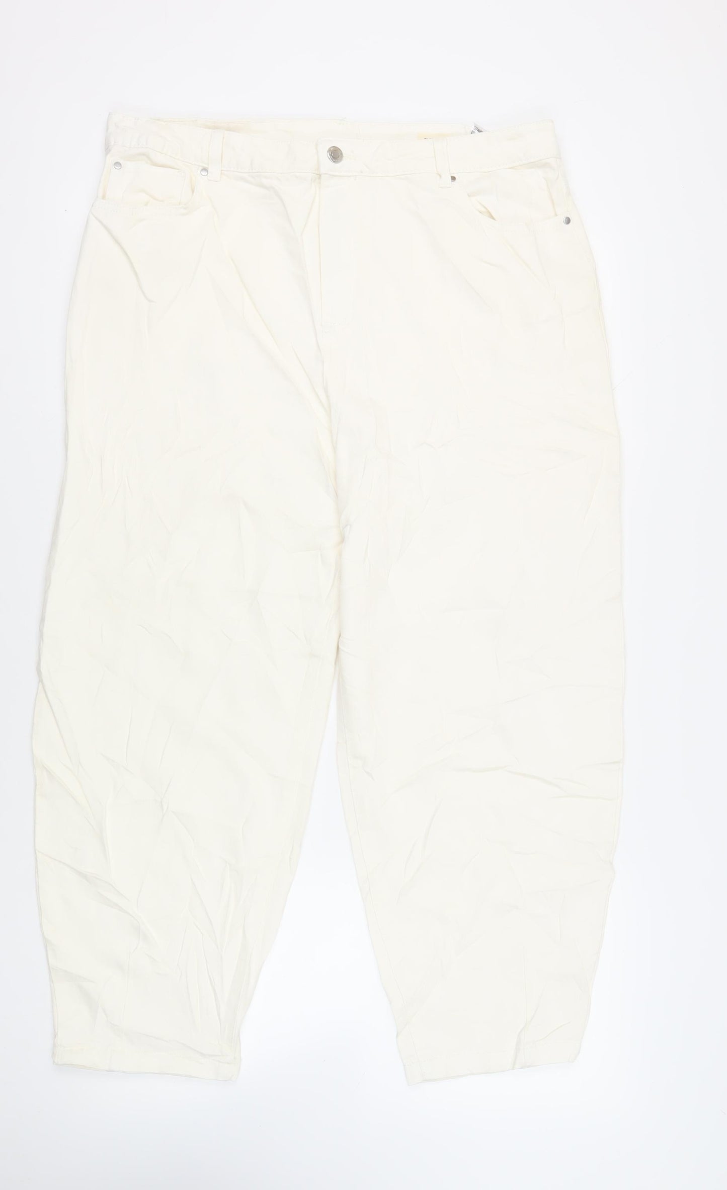 Marks and Spencer Womens Ivory Cotton Tapered Jeans Size 20 L27 in Regular Zip - Balloon Style