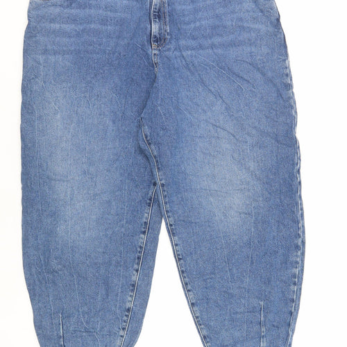 Marks and Spencer Womens Blue Cotton Tapered Jeans Size 20 L25 in Regular Zip - Balloon Style