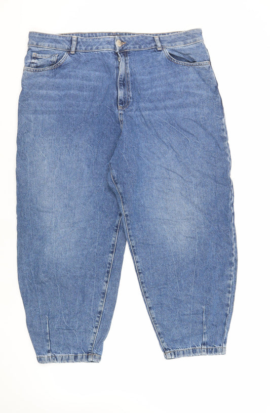 Marks and Spencer Womens Blue Cotton Tapered Jeans Size 20 L25 in Regular Zip - Balloon Style