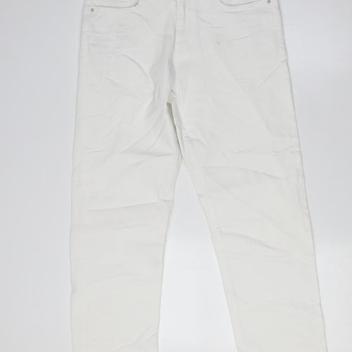 Marks and Spencer Womens White Cotton Straight Jeans Size 12 L29 in Regular Zip