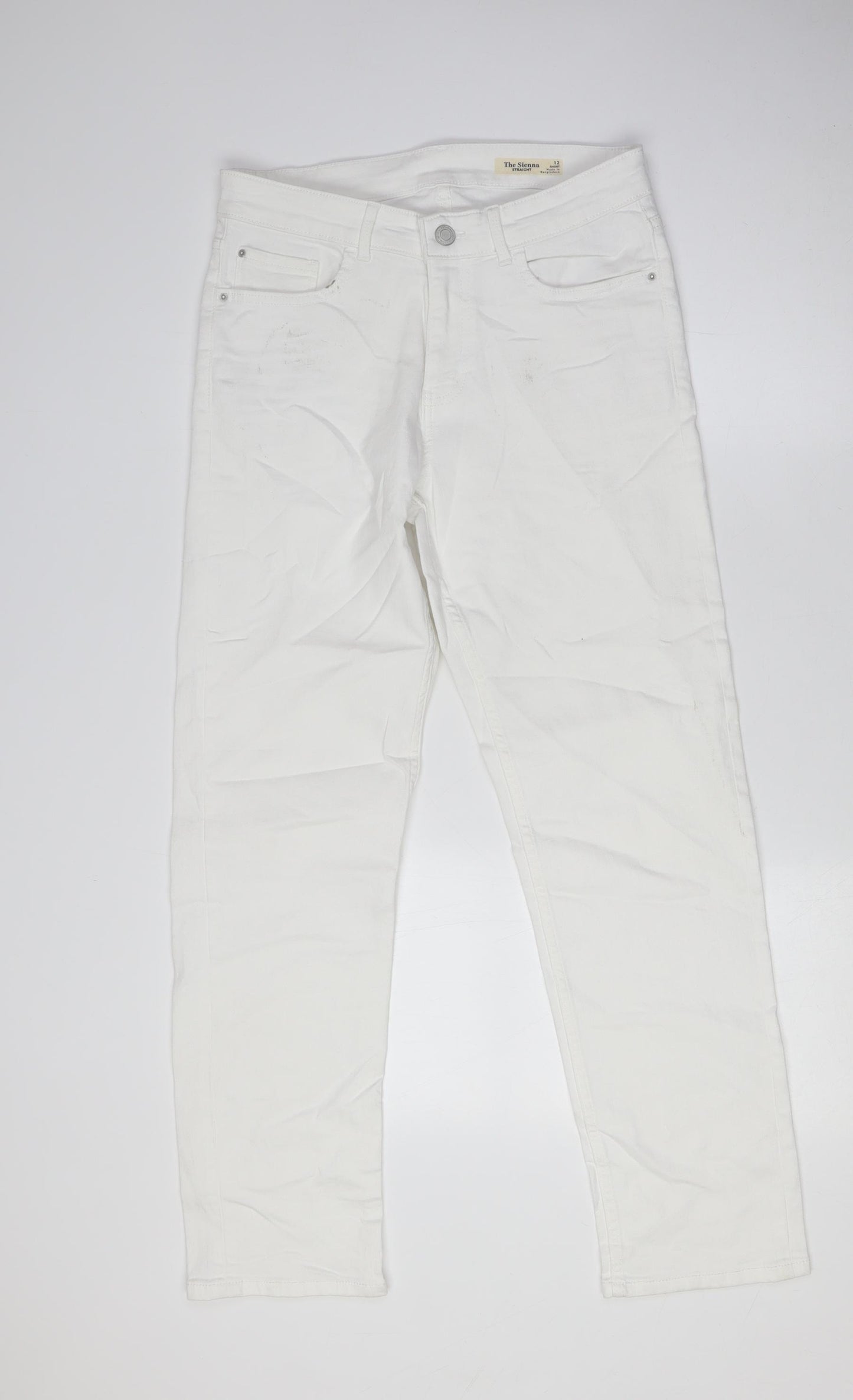 Marks and Spencer Womens White Cotton Straight Jeans Size 12 L29 in Regular Zip