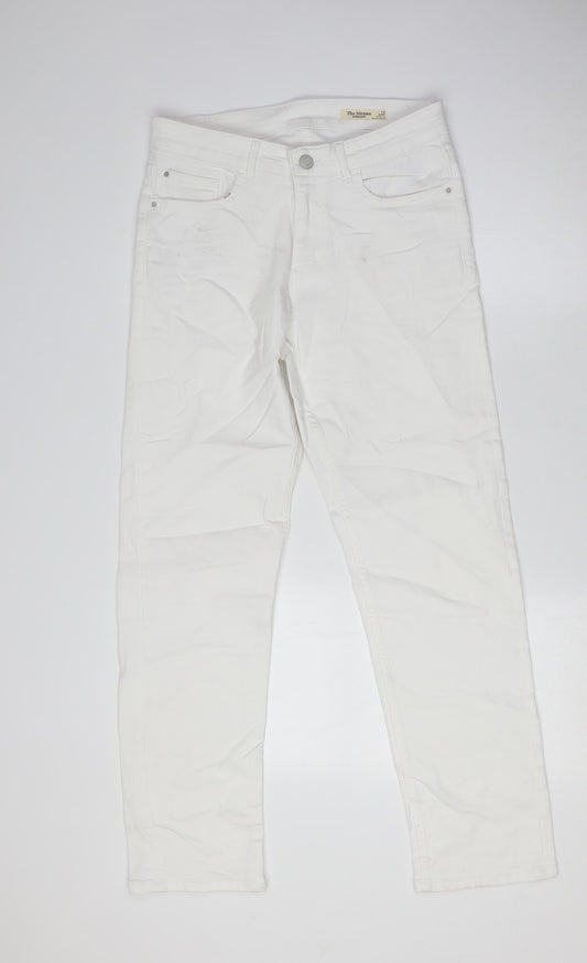 Marks and Spencer Womens White Cotton Straight Jeans Size 12 L29 in Regular Zip