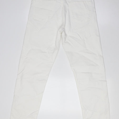 Marks and Spencer Womens White Cotton Straight Jeans Size 12 L29 in Regular Zip