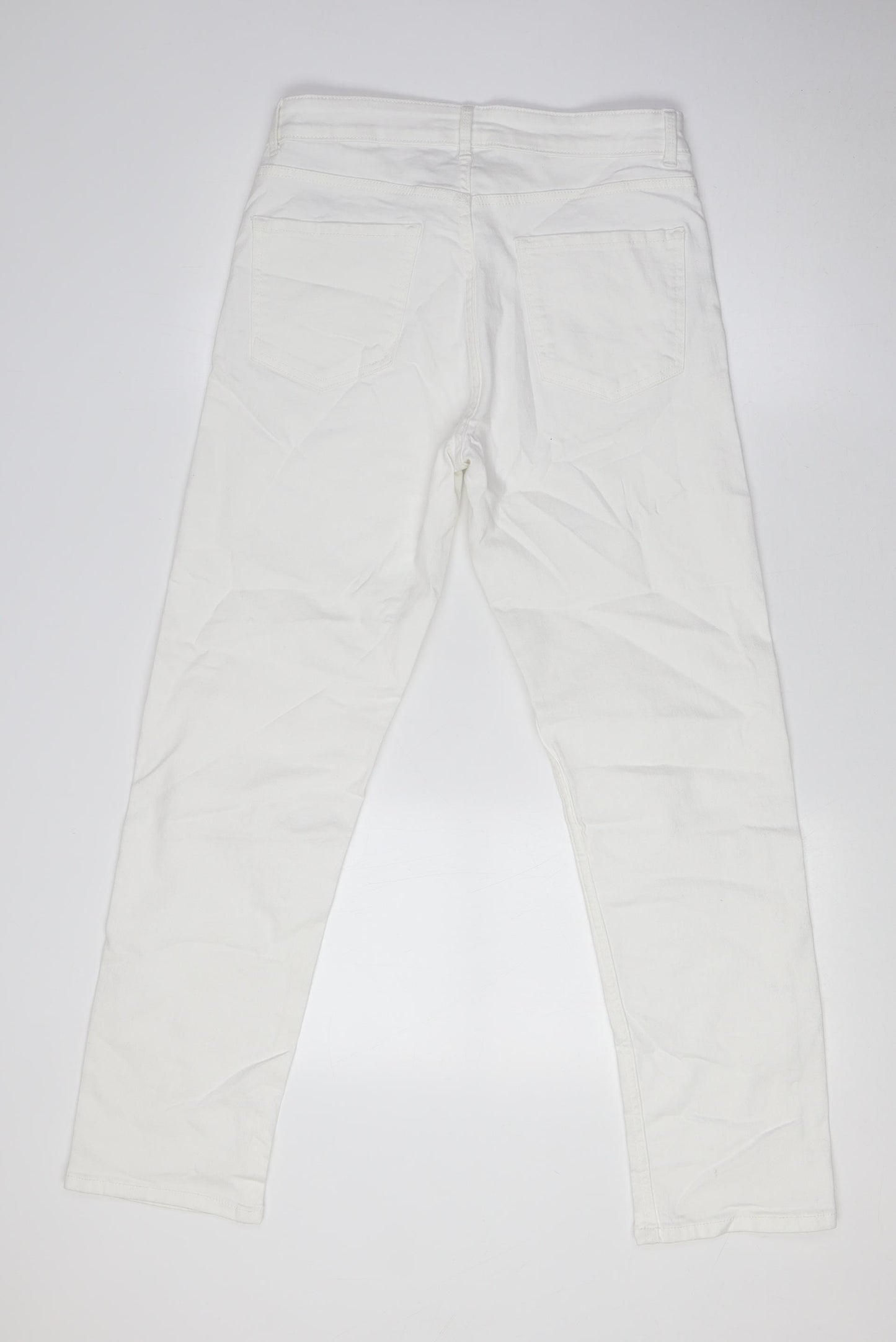 Marks and Spencer Womens White Cotton Straight Jeans Size 12 L29 in Regular Zip