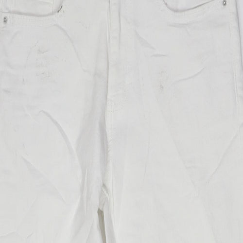 Marks and Spencer Womens White Cotton Straight Jeans Size 12 L29 in Regular Zip