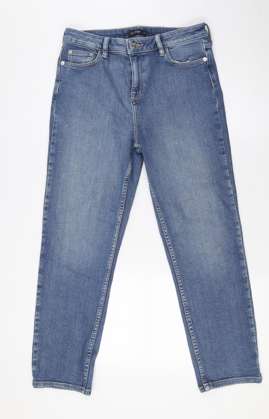 F&F Womens Blue Cotton Straight Jeans Size 10 L26 in Regular Zip