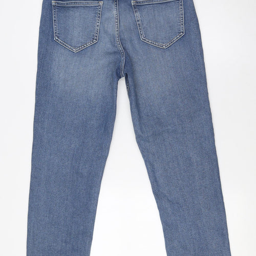 F&F Womens Blue Cotton Straight Jeans Size 10 L26 in Regular Zip