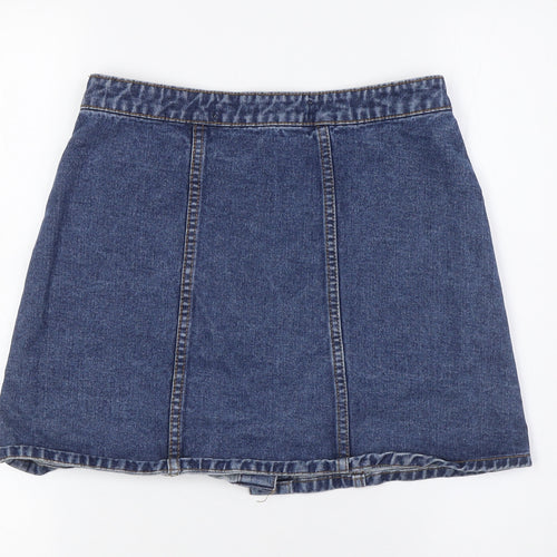 Denim & Co. Womens Blue Cotton A-Line Skirt Size 8 Button