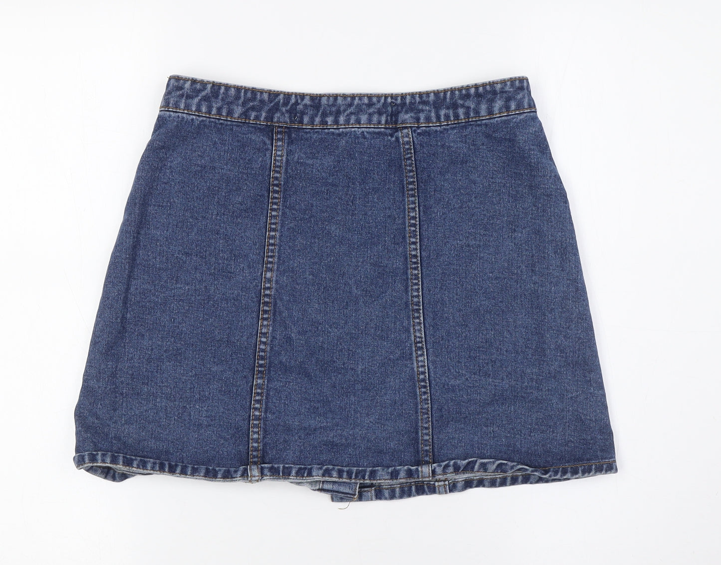 Denim & Co. Womens Blue Cotton A-Line Skirt Size 8 Button