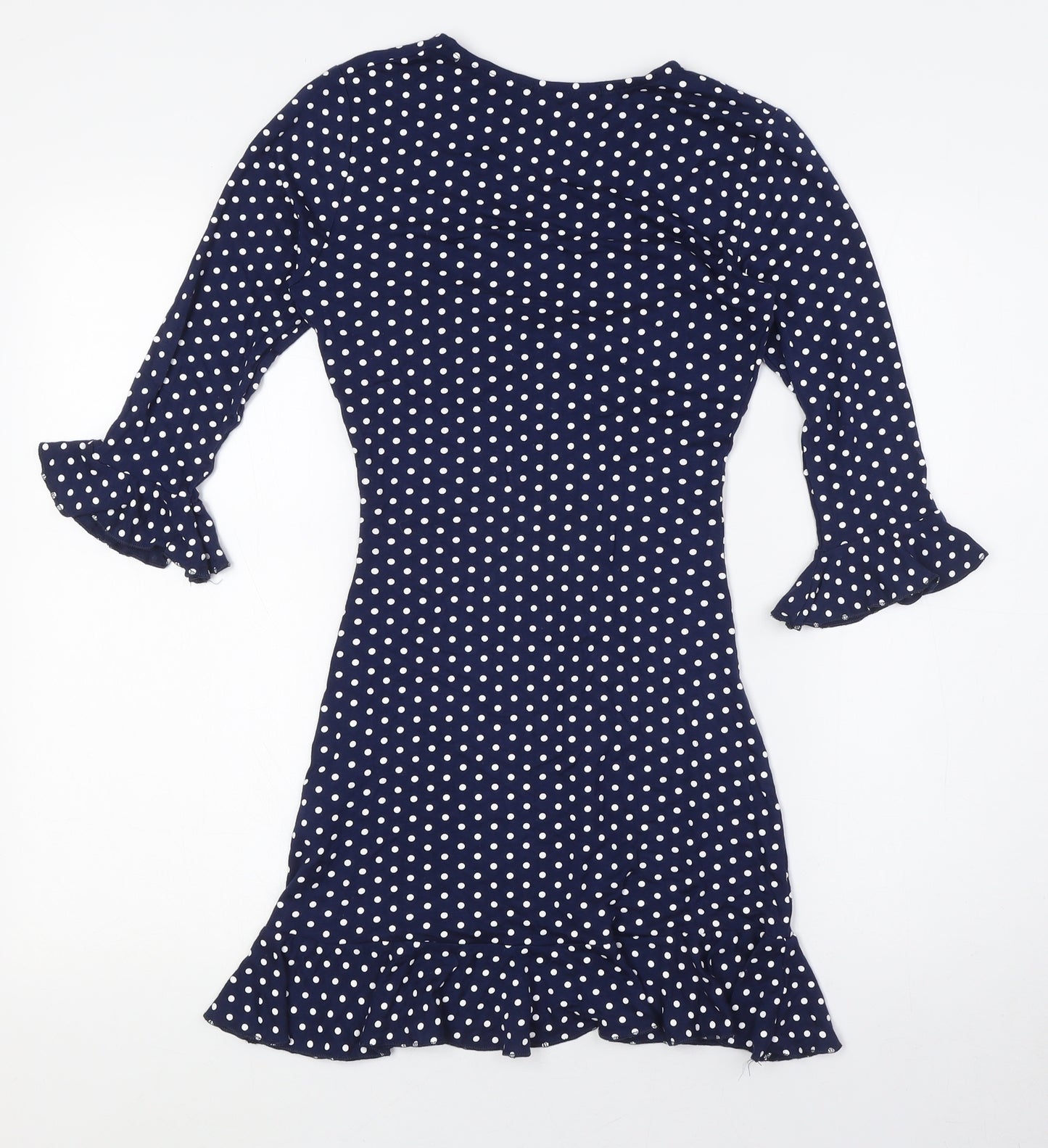 Missguided Womens Blue Polka Dot Viscose A-Line Size 8 V-Neck