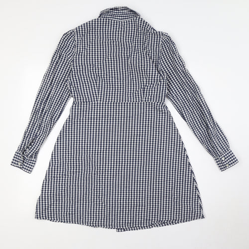 Red Herring Womens Blue Check Cotton A-Line Size 10 Collared Button - Embellished Shoulders