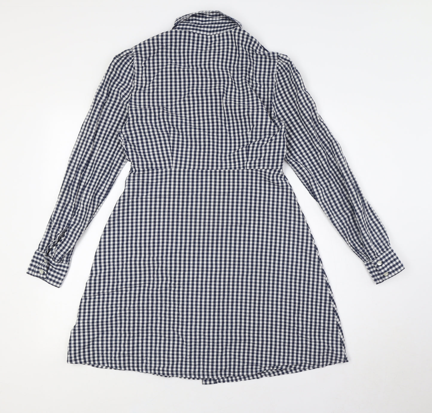 Red Herring Womens Blue Check Cotton A-Line Size 10 Collared Button - Embellished Shoulders