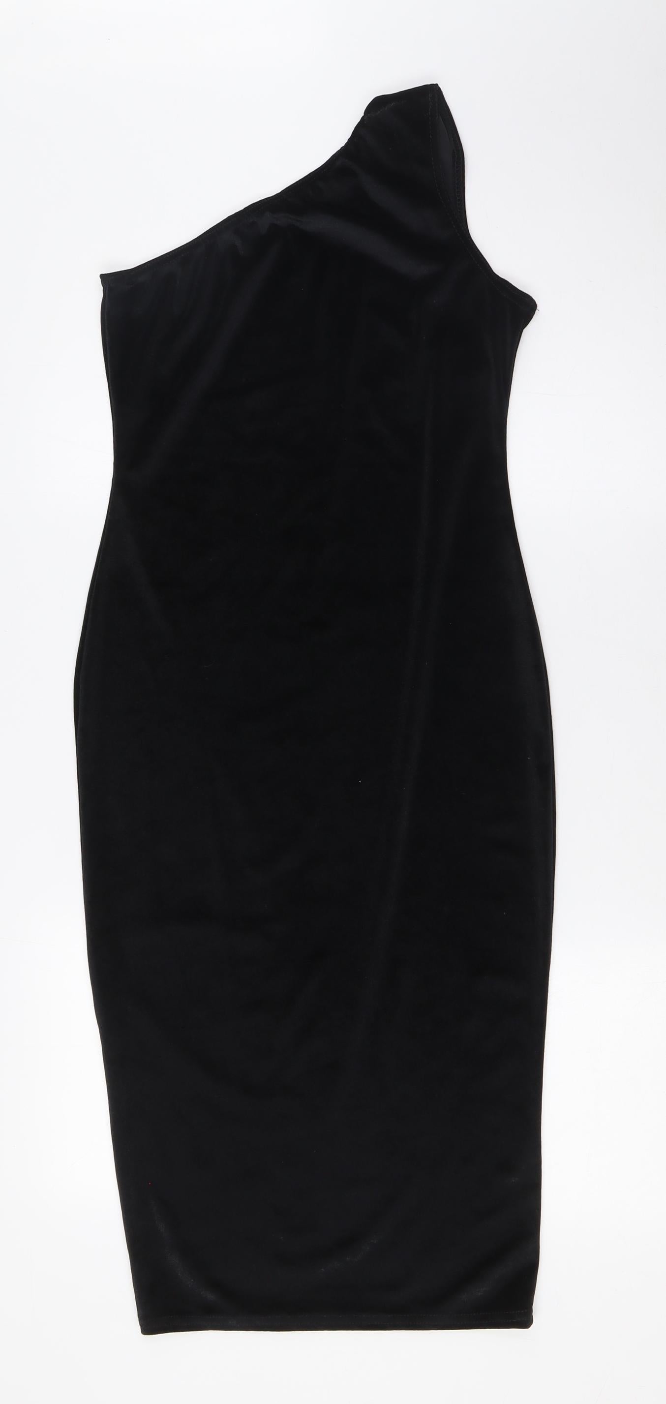 Boohoo Womens Black Polyester Bodycon Size 8 One Shoulder