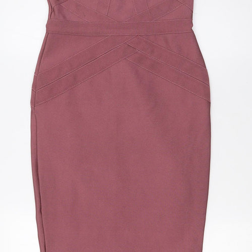 Lipsy Womens Pink Polyester Pencil Dress Size 8 Off the Shoulder Zip