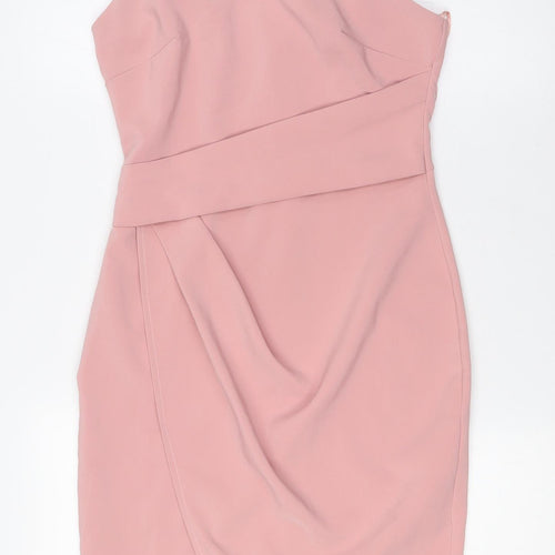 Lipsy Womens Pink Polyester Pencil Dress Size 8 Halter Zip - Wrap Effect