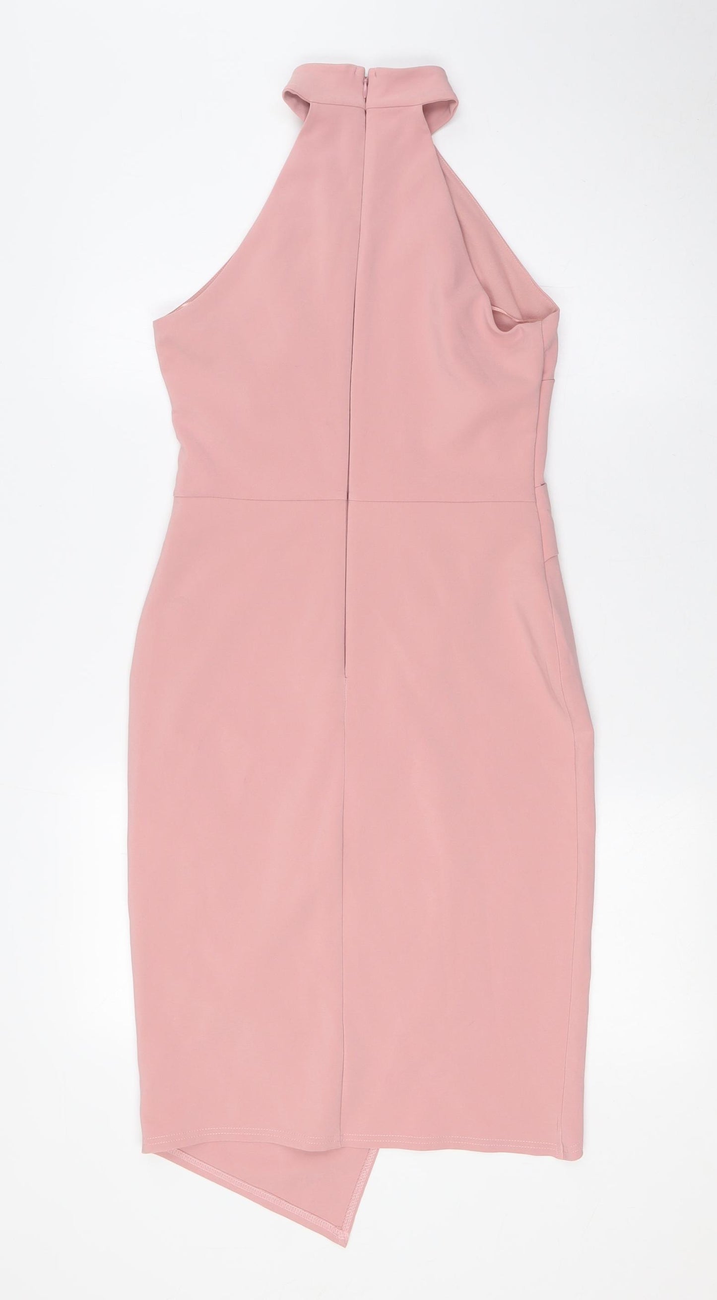 Lipsy Womens Pink Polyester Pencil Dress Size 8 Halter Zip - Wrap Effect