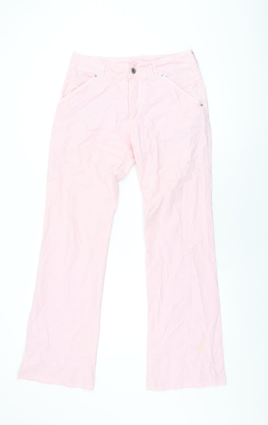 Oui Moments Womens Pink Cotton Trousers Size 12 L32.5 in Regular Zip