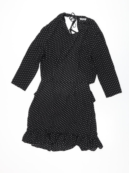 Unique 21 Womens Black Polka Dot Polyester Shift Size 8 Round Neck Zip