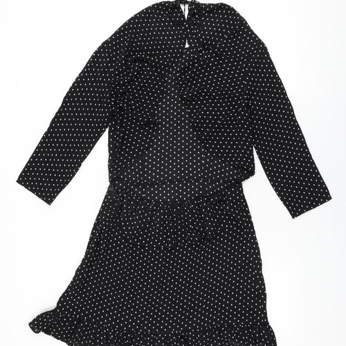 Unique 21 Womens Black Polka Dot Polyester Shift Size 8 Round Neck Zip