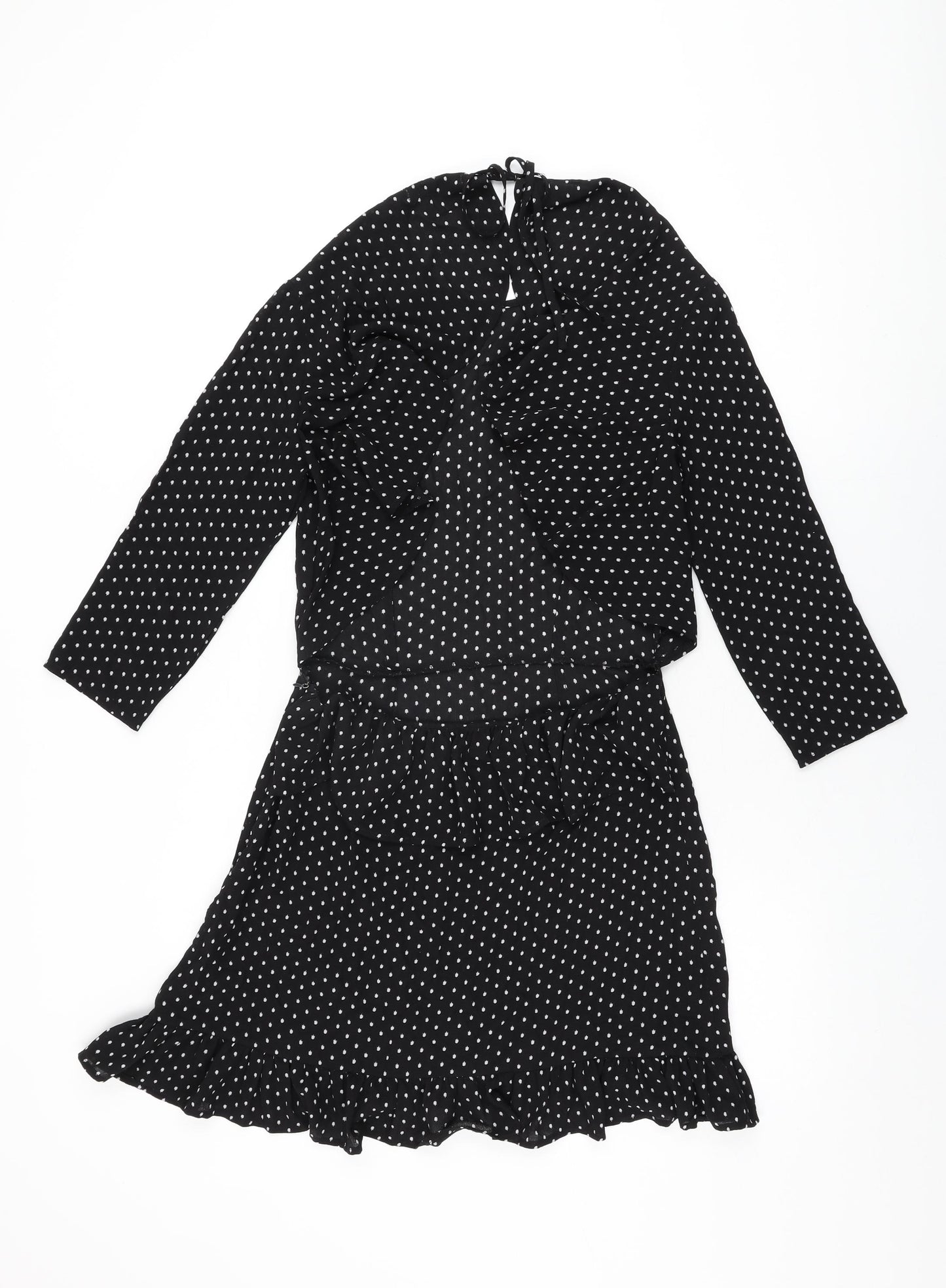 Unique 21 Womens Black Polka Dot Polyester Shift Size 8 Round Neck Zip