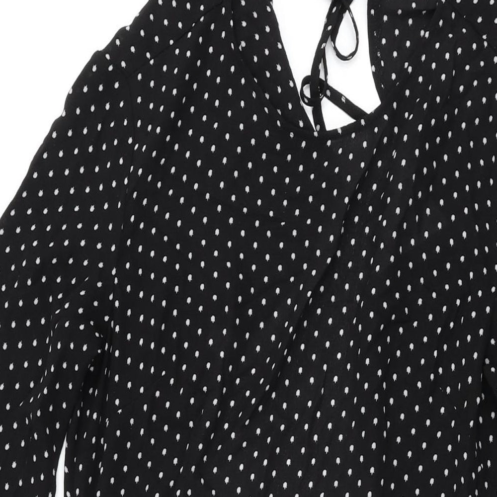 Unique 21 Womens Black Polka Dot Polyester Shift Size 8 Round Neck Zip