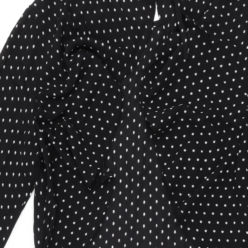 Unique 21 Womens Black Polka Dot Polyester Shift Size 8 Round Neck Zip