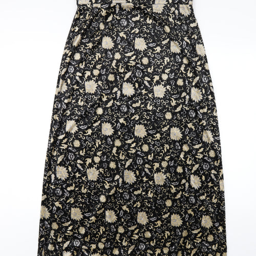 Etam Womens Black Floral Polyester A-Line Skirt Size 14 Zip