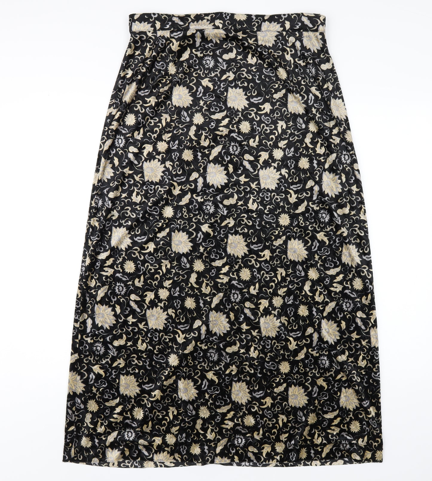 Etam Womens Black Floral Polyester A-Line Skirt Size 14 Zip