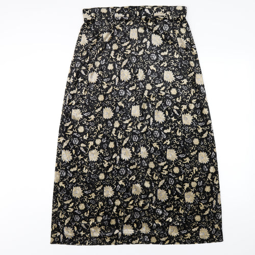 Etam Womens Black Floral Polyester A-Line Skirt Size 14 Zip