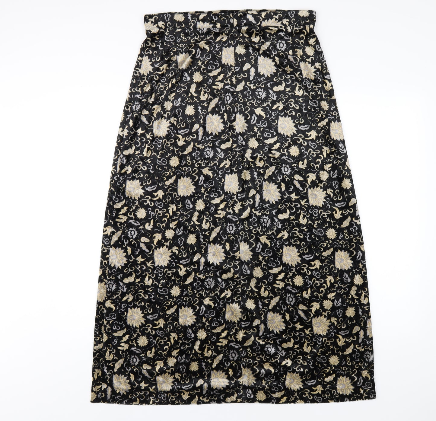 Etam Womens Black Floral Polyester A-Line Skirt Size 14 Zip