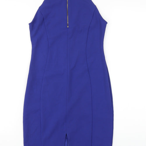 New Look Womens Blue Polyester Bodycon Size 10 Round Neck Zip