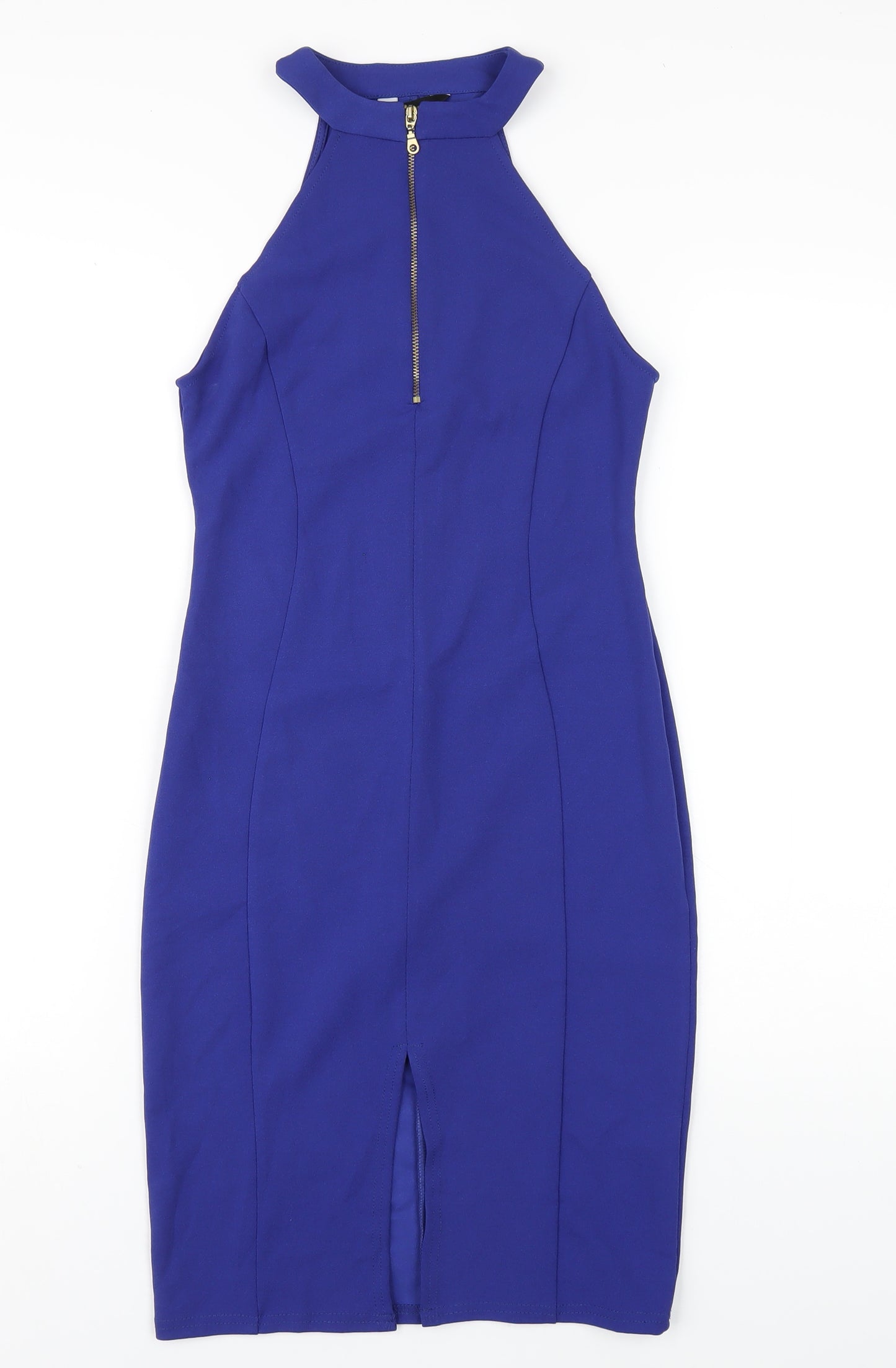 New Look Womens Blue Polyester Bodycon Size 10 Round Neck Zip