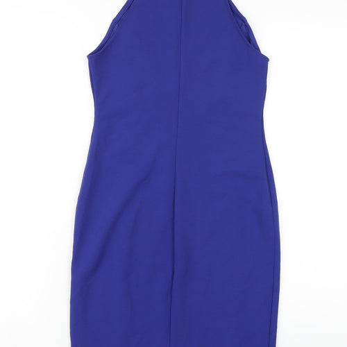 New Look Womens Blue Polyester Bodycon Size 10 Round Neck Zip