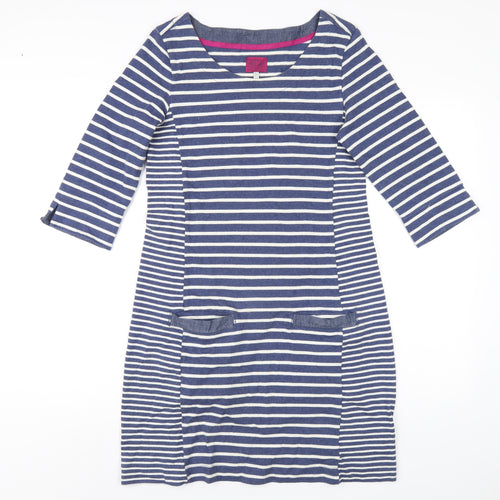 Joules Womens Blue Striped Cotton A-Line Size 10 Round Neck Pullover