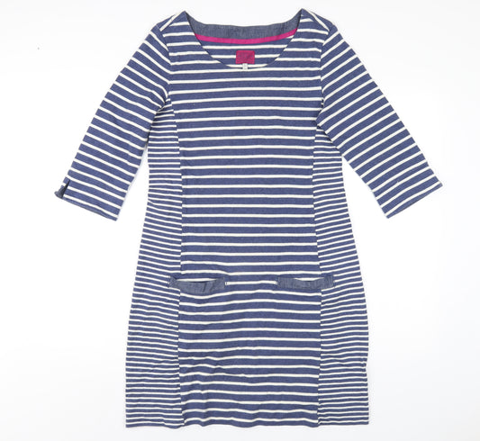 Joules Womens Blue Striped Cotton A-Line Size 10 Round Neck Pullover