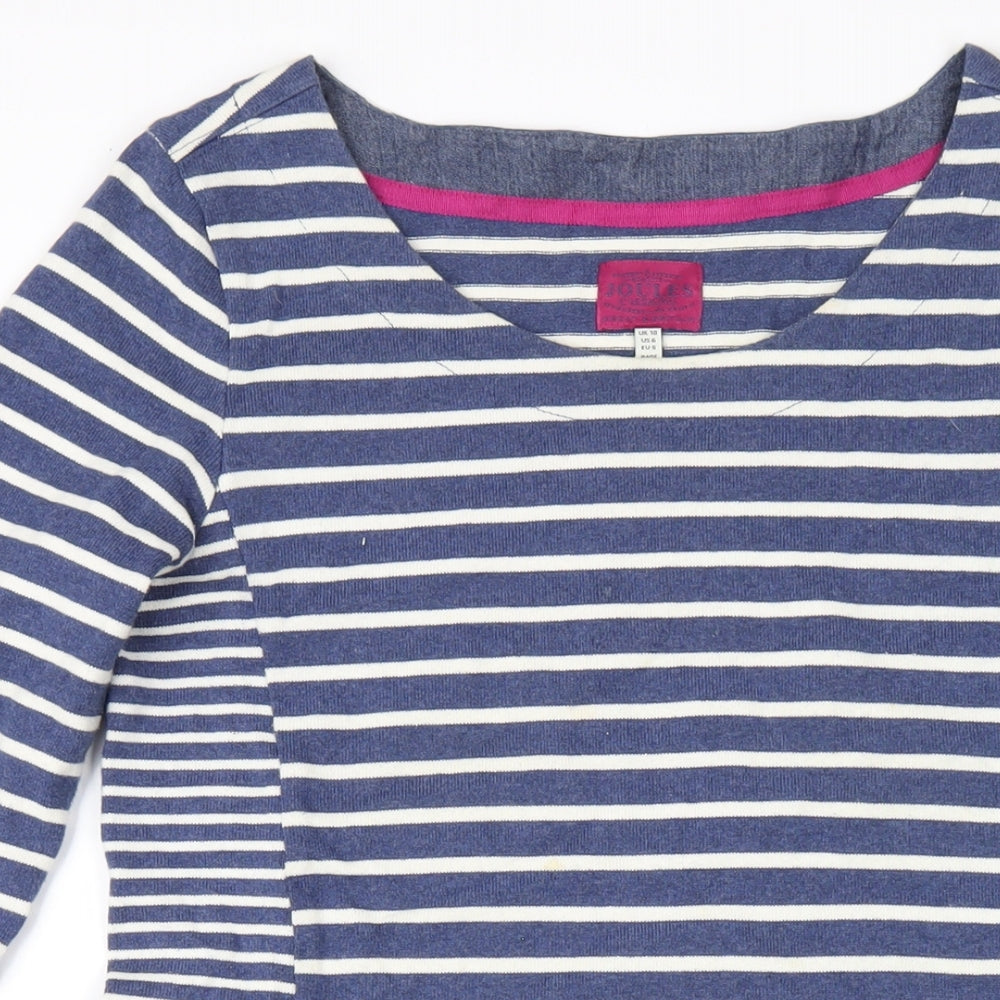 Joules Womens Blue Striped Cotton A-Line Size 10 Round Neck Pullover