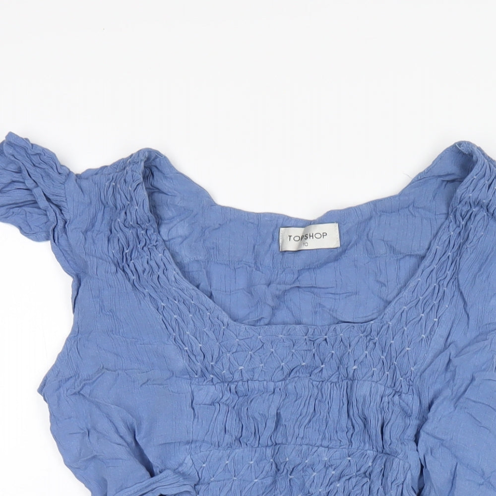 Topshop Womens Blue Viscose A-Line Size 10 Square Neck Pullover