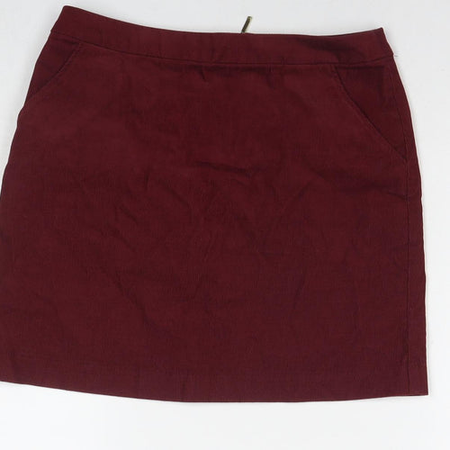 H&M Womens Red Cotton A-Line Skirt Size 8 Zip