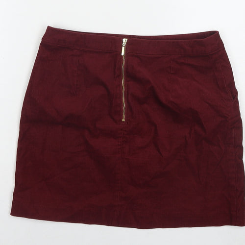 H&M Womens Red Cotton A-Line Skirt Size 8 Zip