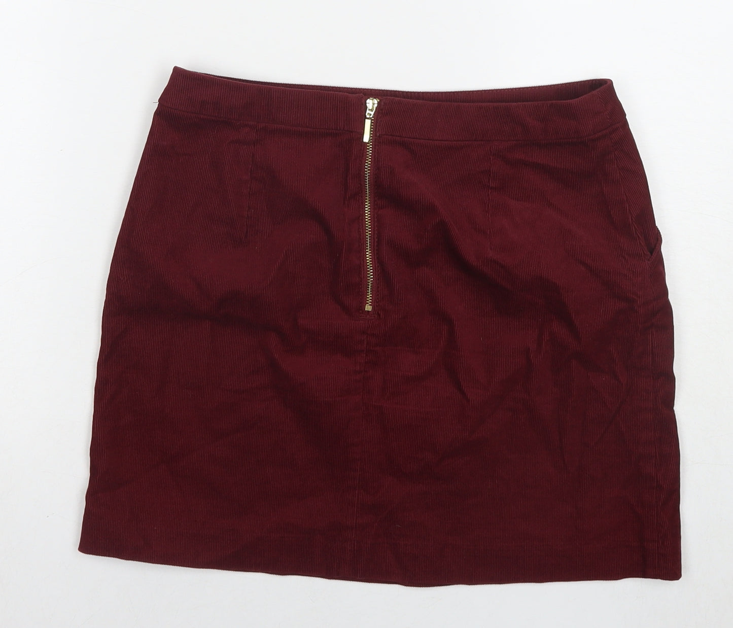 H&M Womens Red Cotton A-Line Skirt Size 8 Zip