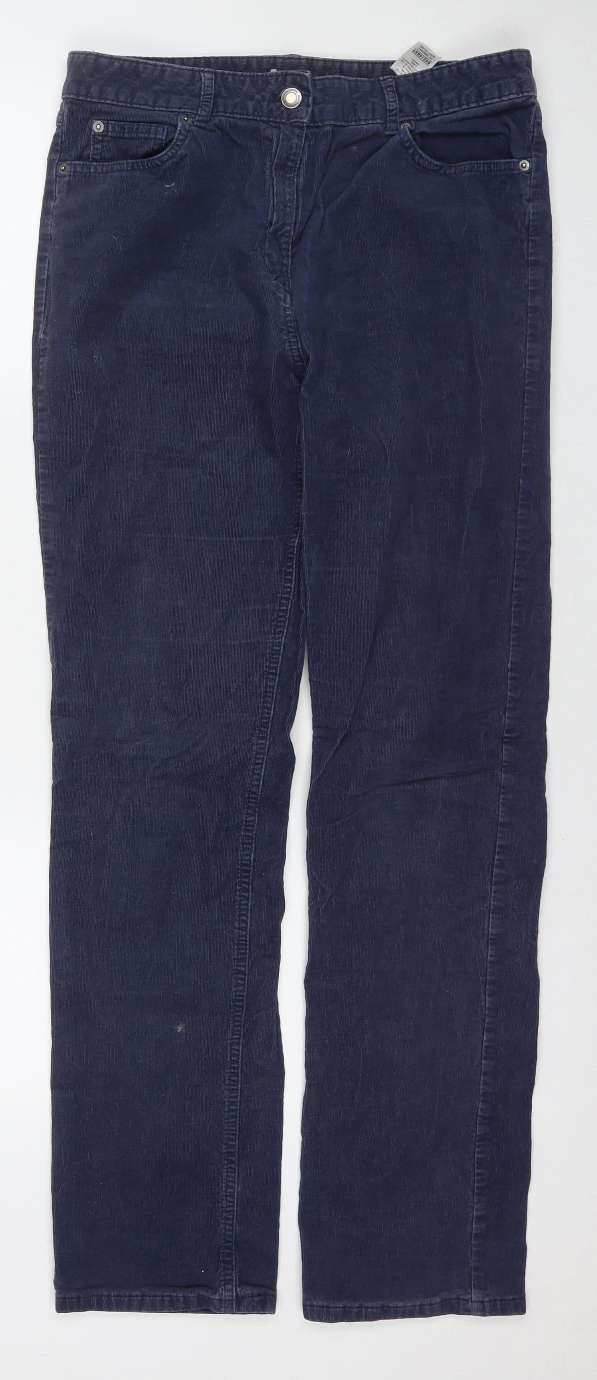 Marks and Spencer Womens Blue Cotton Straight Jeans Size 12 L30 in Regular Zip - Corduroy