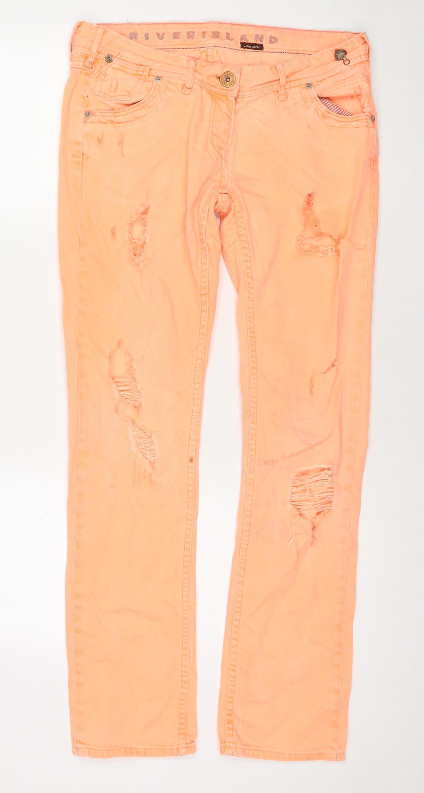 River Island Womens Orange Cotton Straight Jeans Size 10 L31 in Regular Zip