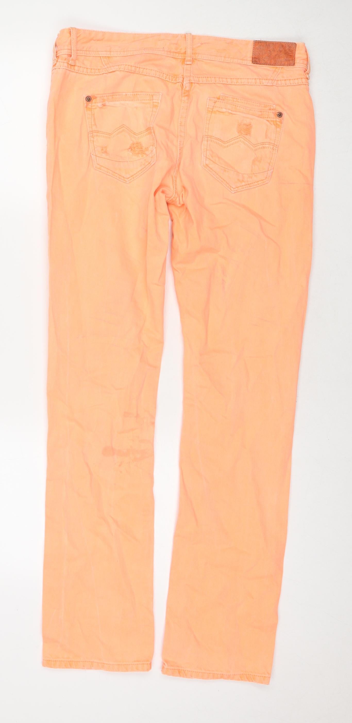 River Island Womens Orange Cotton Straight Jeans Size 10 L31 in Regular Zip