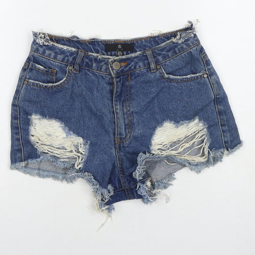 Missguided Womens Blue Cotton Cut-Off Shorts Size 6 L3 in Regular Zip