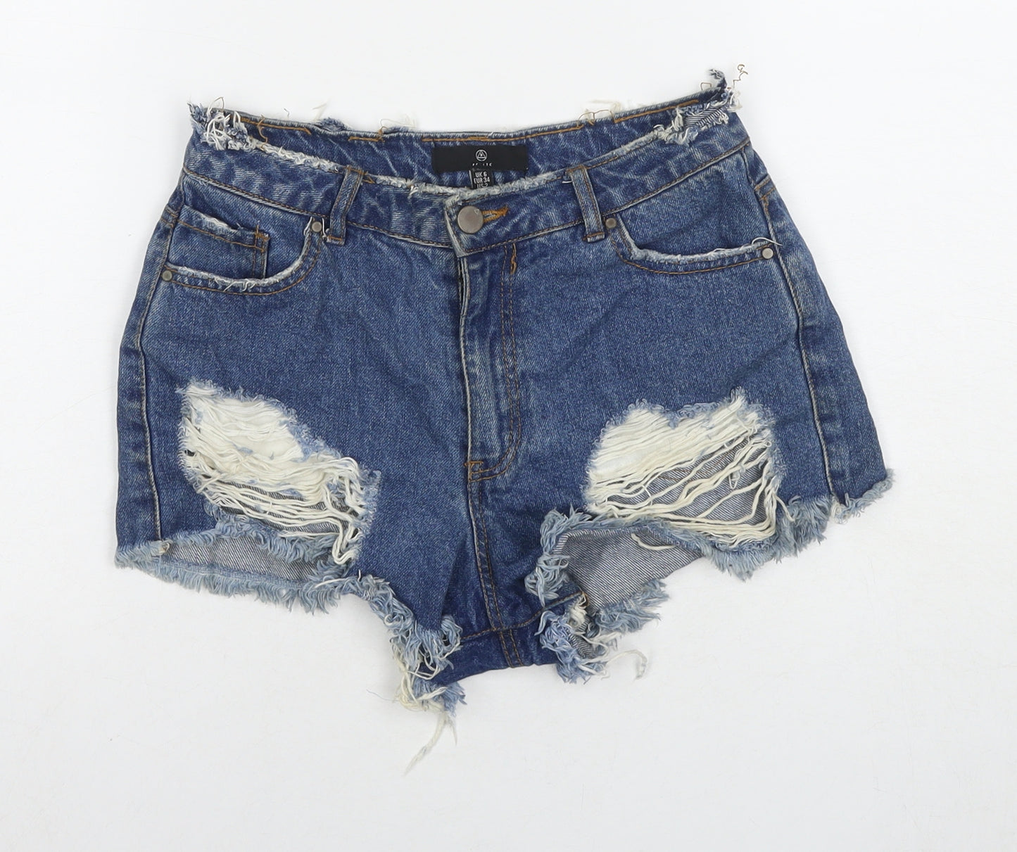 Missguided Womens Blue Cotton Cut-Off Shorts Size 6 L3 in Regular Zip