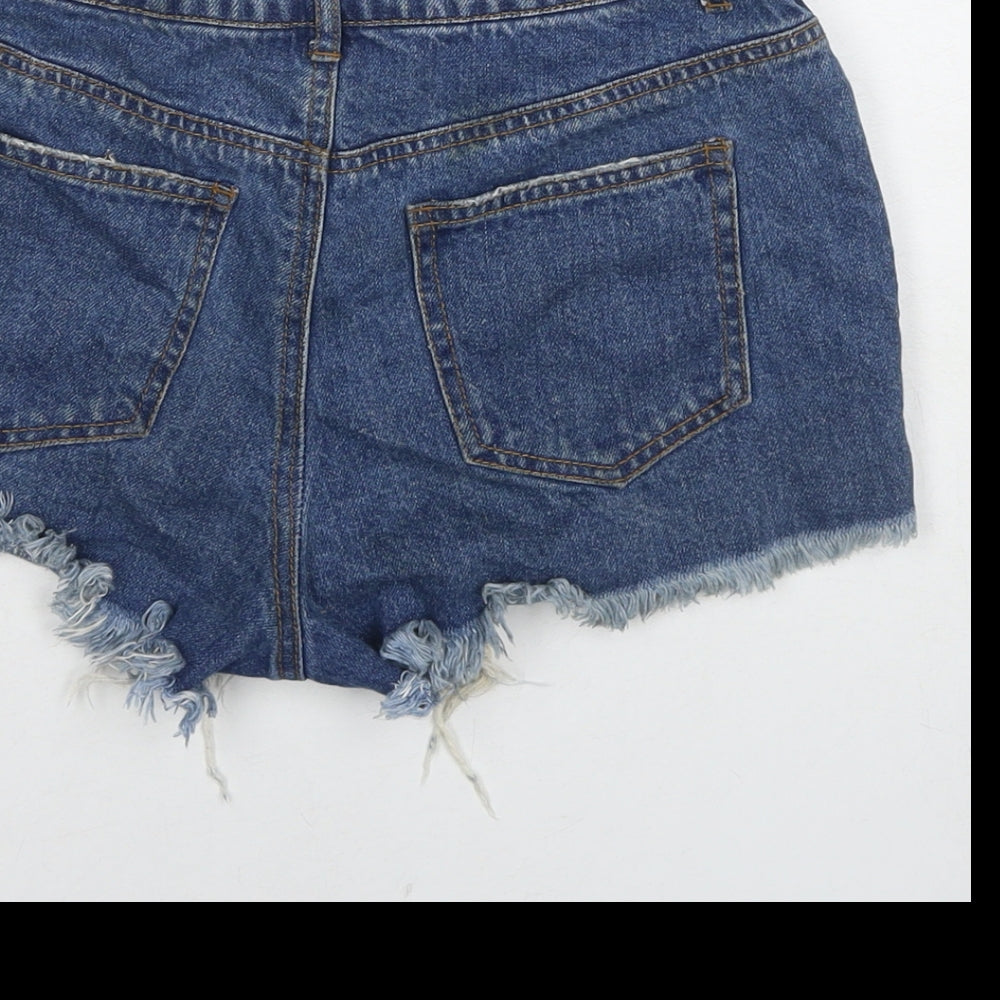 Missguided Womens Blue Cotton Cut-Off Shorts Size 6 L3 in Regular Zip