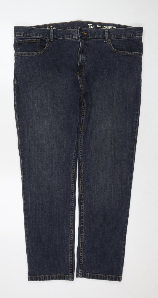 TU Mens Blue Cotton Straight Jeans Size 40 in L30 in Regular Zip